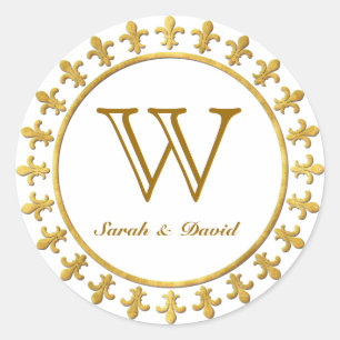 Fleur-de-lis Customisable Monogram Classic Round Sticker