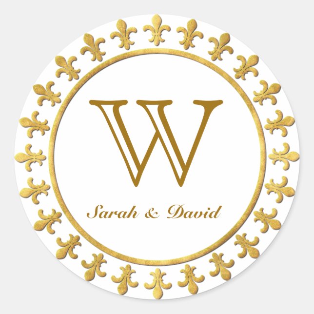 Fleur-de-lis Customisable Monogram Classic Round Sticker (Front)