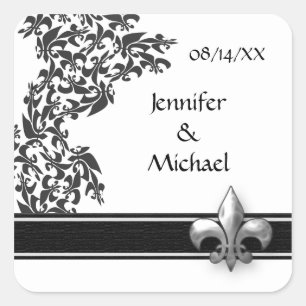 Fleur de Lis Damask Pattern Wedding Stickers