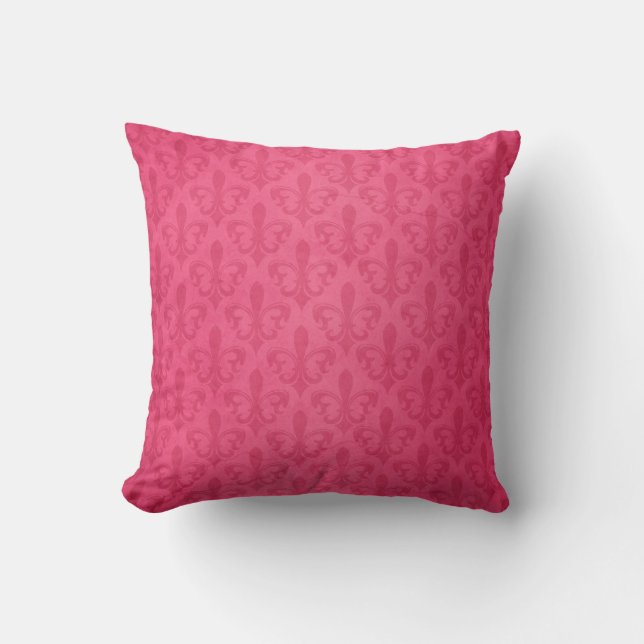 Fleur de lis damask red pink throw pillow (Front)