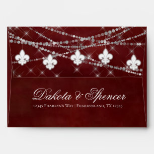 Fleur de Lis Dark Red Lights Elegant Address Envelope