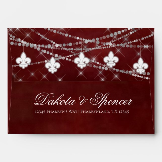 Fleur de Lis Dark Red Lights | Elegant Address Envelope (Back (Top Flap))