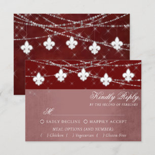 Fleur de Lis Dark Red Lights Elegant Entree RSVP Card