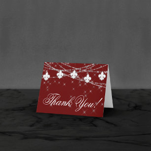 Fleur de Lis Dark Red Lights Elegant Photo Thank You Card