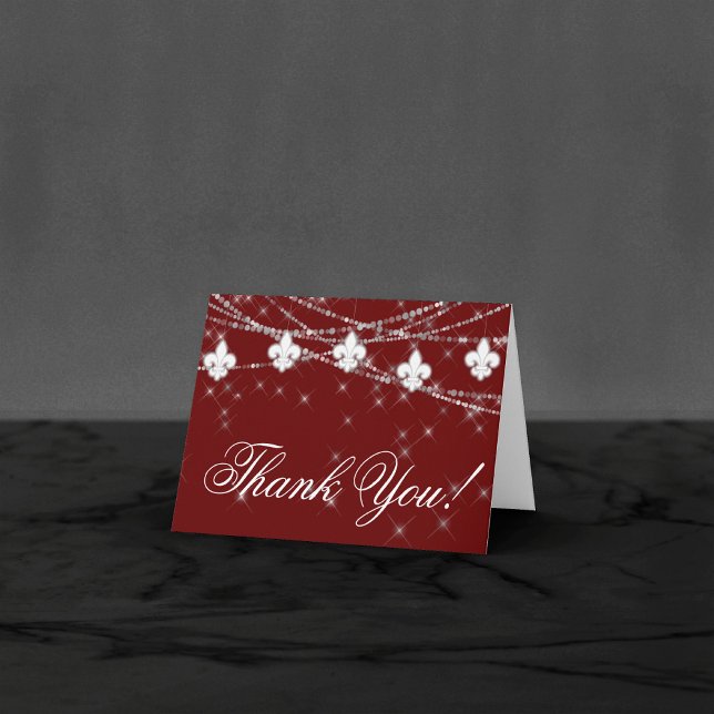 Fleur de Lis Dark Red Lights | Elegant Photo Thank You Card (Creator Uploaded)