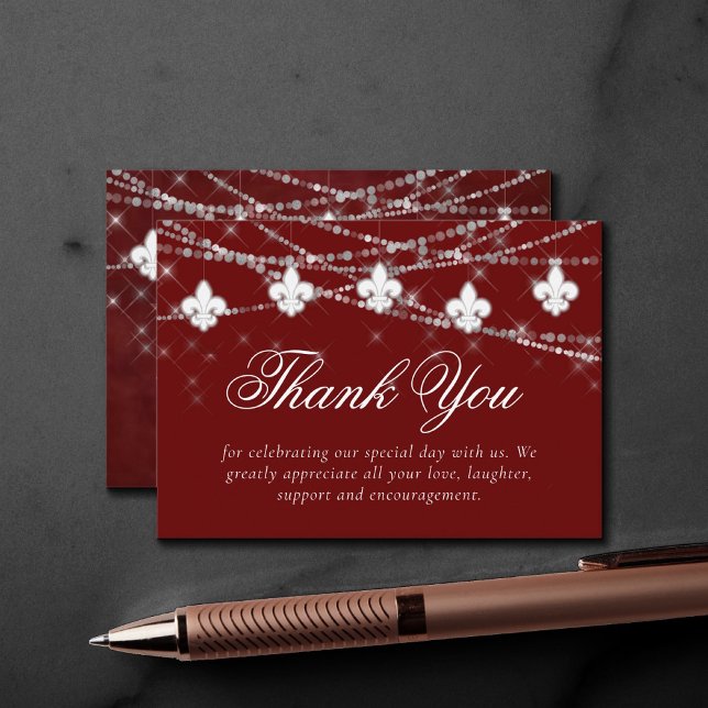 Fleur de Lis Dark Red Lights | Elegant Thank You Enclosure Card (Creator Uploaded)