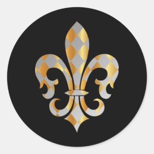 Fleur de Lis, DIY background+text Classic Round Sticker
