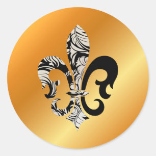 Fleur de Lis, DIY background+text Classic Round Sticker