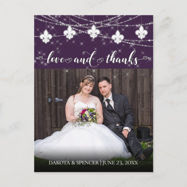 Fleur de Lis Eggplant Lights | Photo Thank You Postcard (Front)