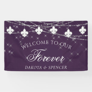 Fleur de Lis Eggplant Lights   Welcome To Forever Banner