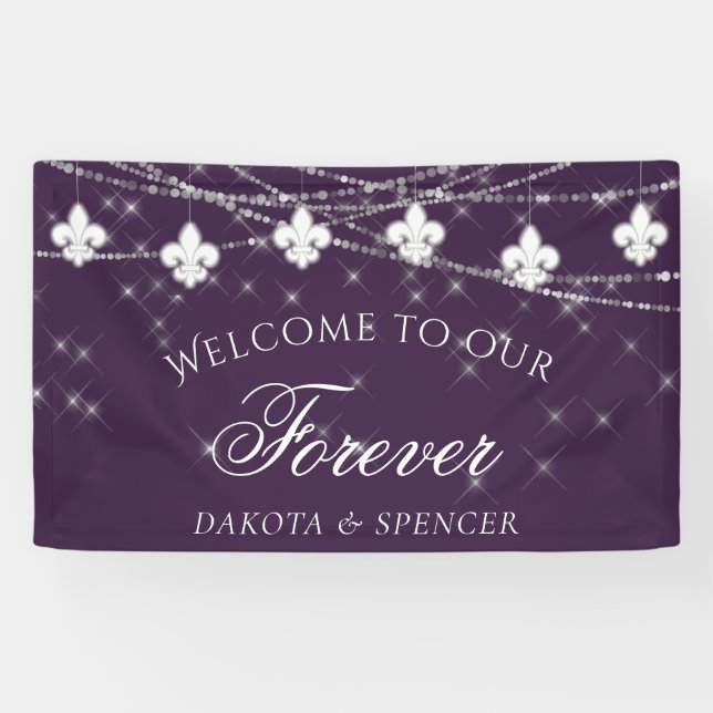 Fleur de Lis Eggplant Lights | Welcome To Forever Banner (Horizontal)