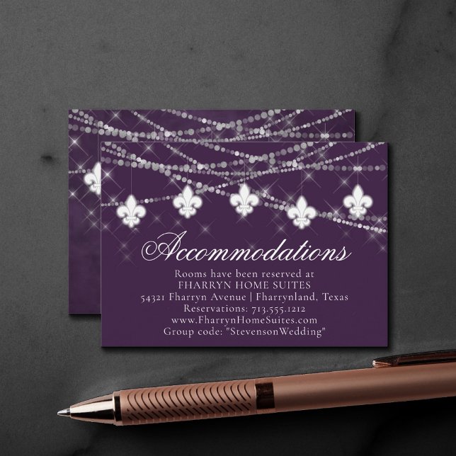 Fleur de Lis Eggplant Purple Lights Accommodations Enclosure Card (Creator Uploaded)