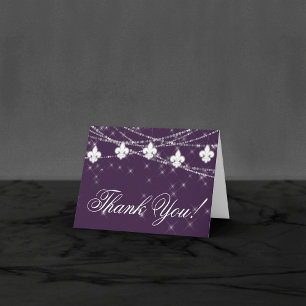 Fleur de Lis Eggplant Purple Lights   Moody Photo Thank You Card