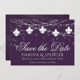 Fleur de Lis Eggplant Purple Lights   Moody Plum Save The Date