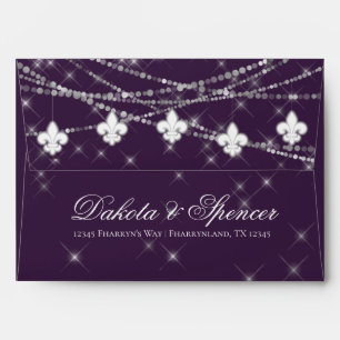 Fleur de Lis Eggplant Purple Lights Pre-Address Envelope