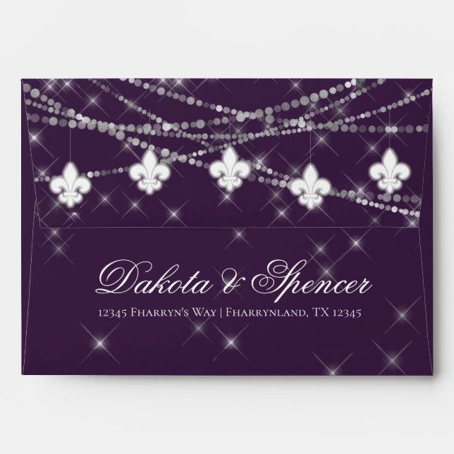 Fleur de Lis Eggplant Purple Lights | Pre-Address Envelope (Back (Top Flap))