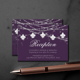 Fleur de Lis Eggplant Purple Lights Reception Enclosure Card