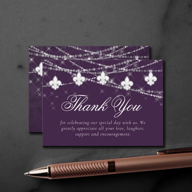 Fleur de Lis Eggplant Purple Lights | Thank You Enclosure Card (Creator Uploaded)