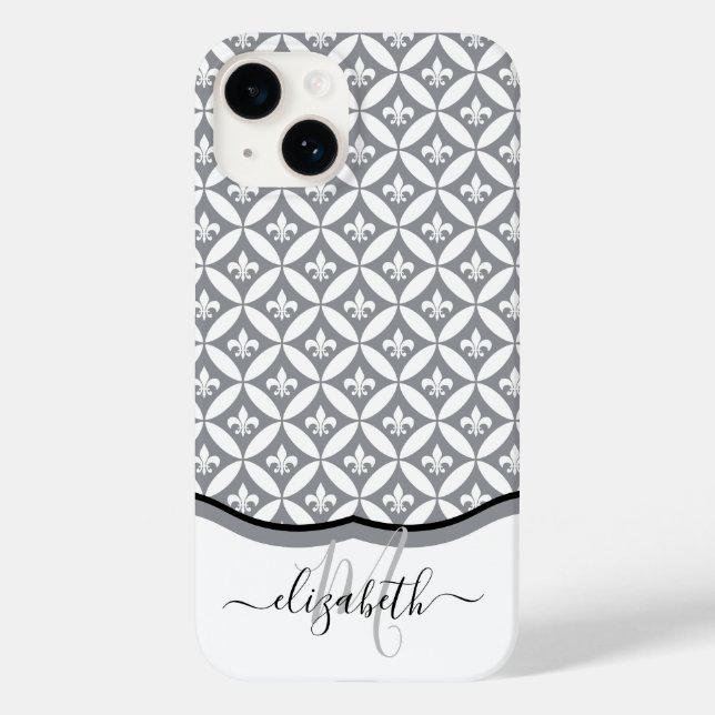 Fleur de Lis Eternity Pattern Monogram - Grey Case-Mate iPhone Case (Back)