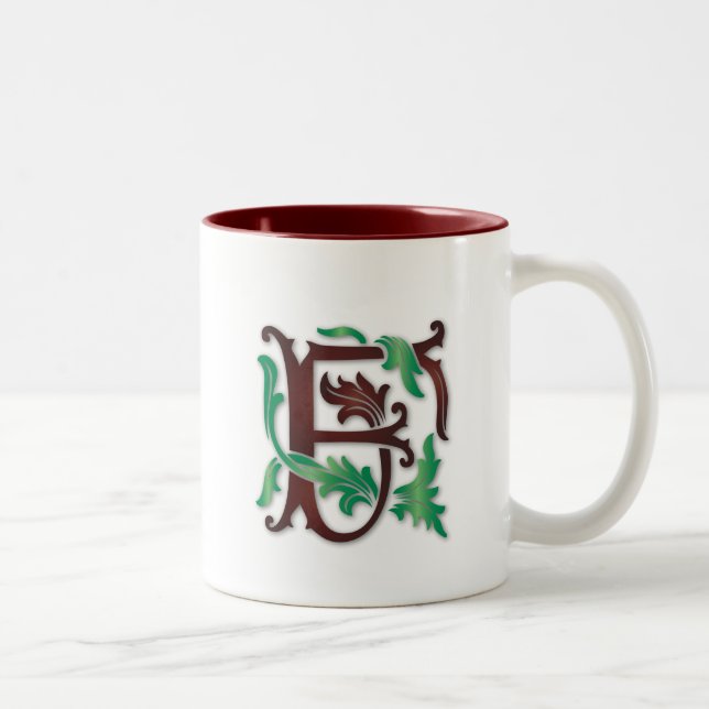 Fleur-de-lis F Monogram Two-Tone Coffee Mug (Right)