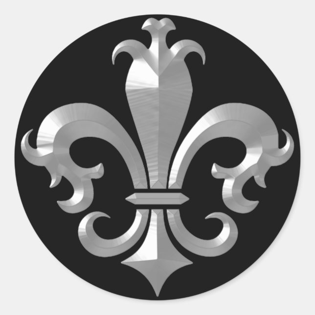 Fleur De LIs Fancy Silver Bevel Saints Classic Round Sticker (Front)