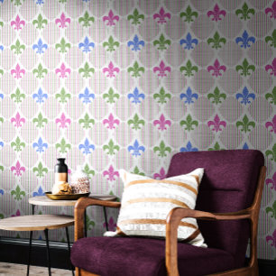 Fleur de Lis Faux Glitter   White Mardi Gras Wallpaper