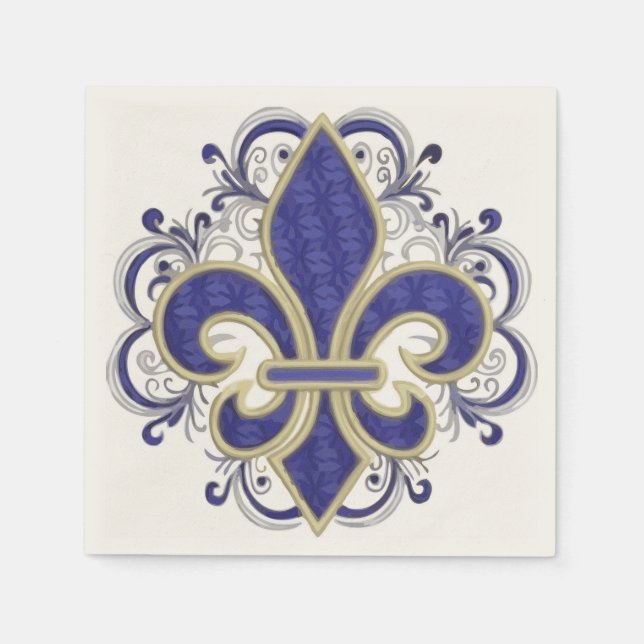 Fleur de Lis Fine Vintage Floral Napkin (Front)