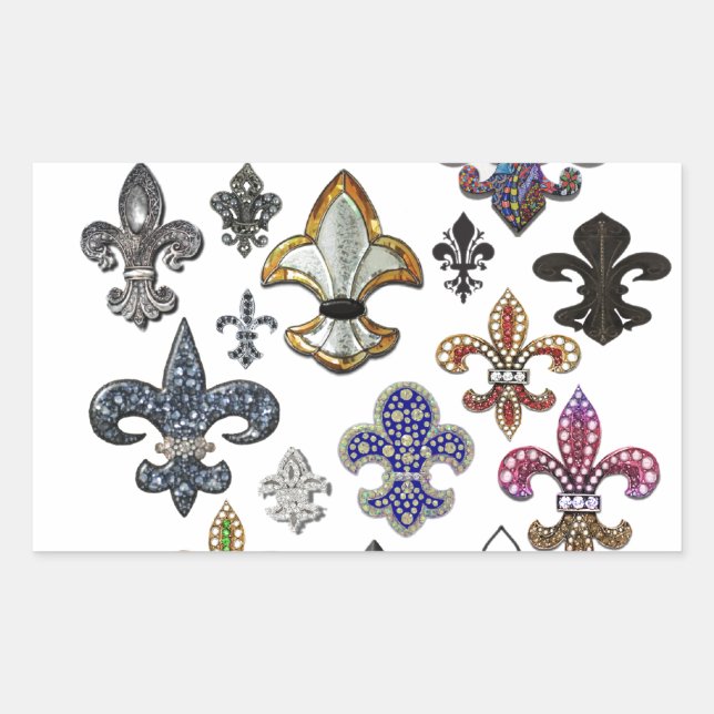 Fleur De Lis Flor  New Orleans Jewel Sparkle Rectangular Sticker (Front)