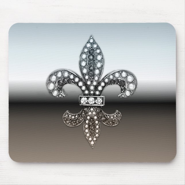 Fleur De Lis Flor  New Orleans Silver Black Mouse Pad (Front)