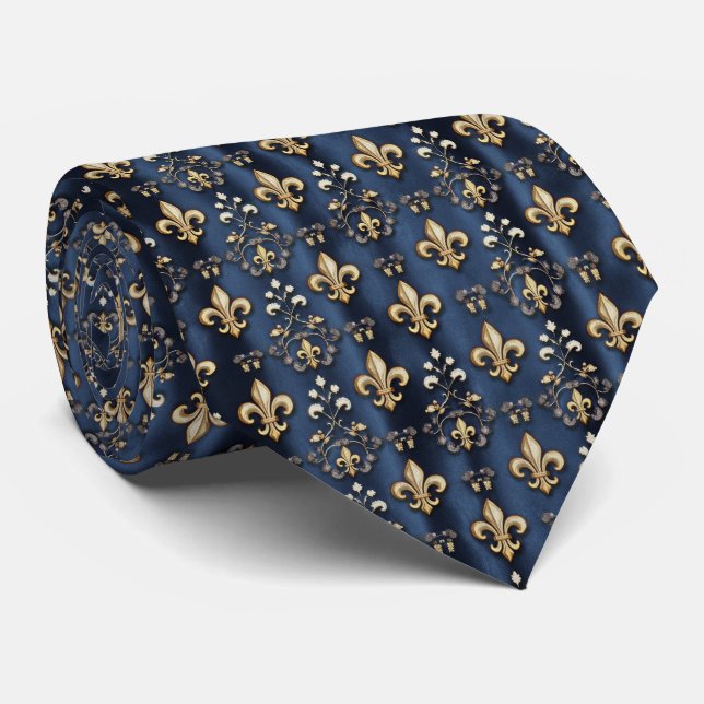 Fleur-de-Lis Floral Pattern Tie (Rolled)