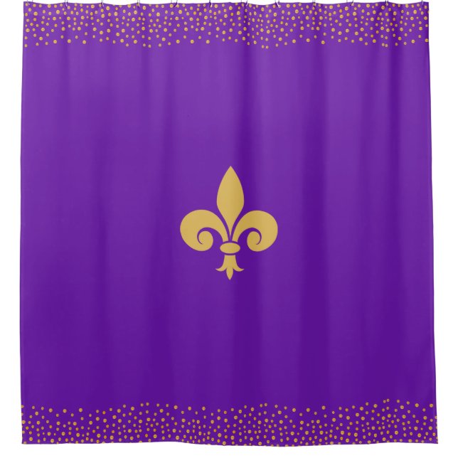 Fleur_de_Lis Flower & Gold Confetti on Purple Shower Curtain (Front)