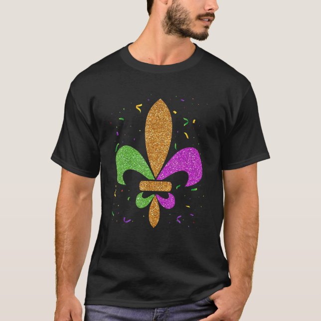 Fleur De Lis  Glitter Effect Mardi Gras New Orlean T-Shirt (Front)