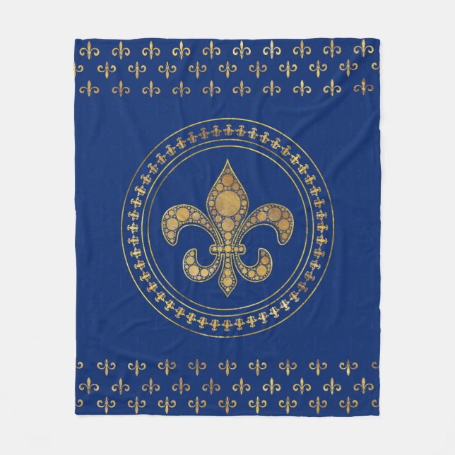 Fleur-de-lis - Gold and Royal Blue Fleece Blanket (Front)