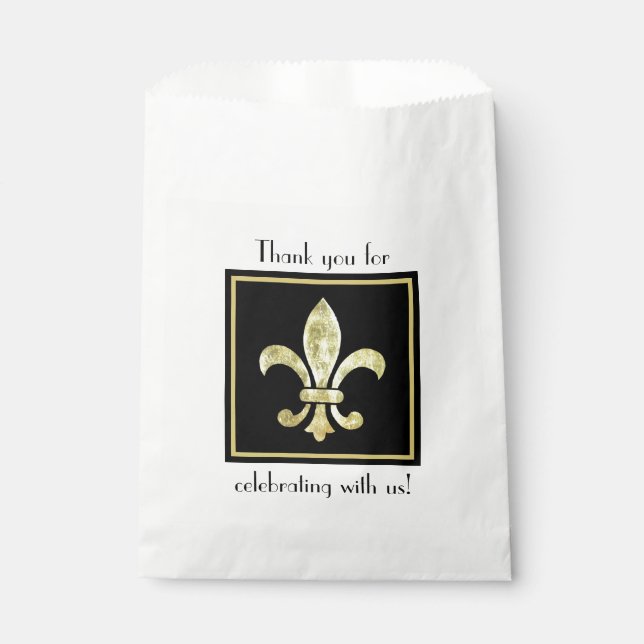 Fleur De Lis Gold Leaf Favour Bags (Front)