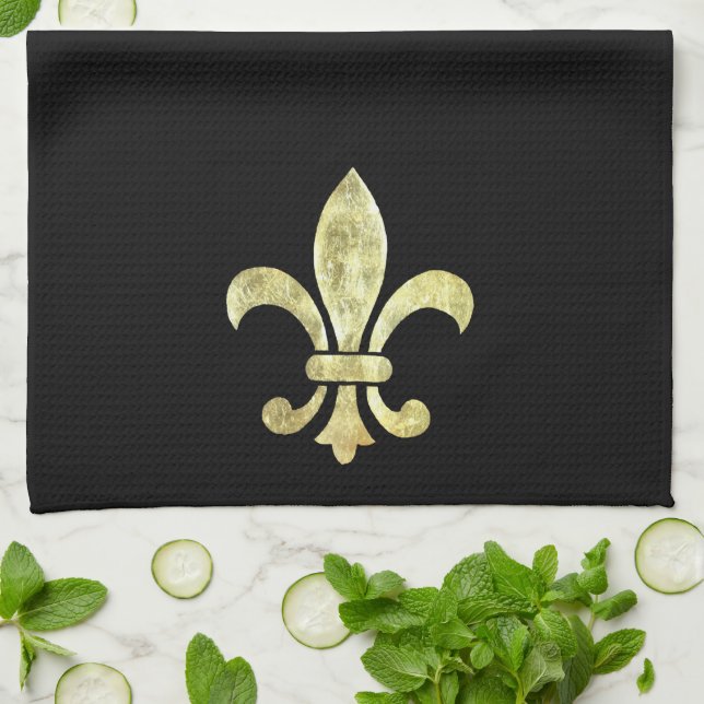 Fleur de Lis Gold Leaf Tea Towel (Folded)