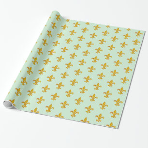 Fleur de Lis Gold/Mint Wrapping Paper