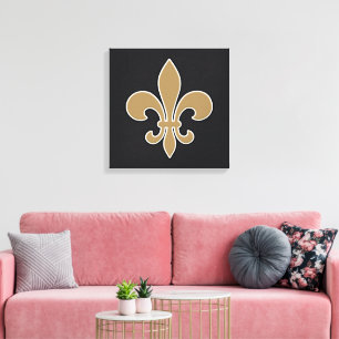 Fleur de Lis Gold with White and Black Outline Canvas Print