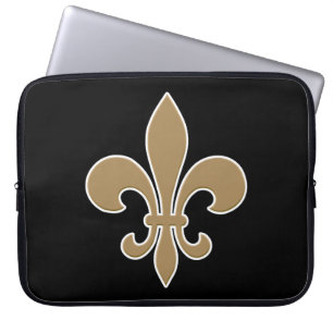 Fleur de Lis Gold with White and Black Outline Laptop Sleeve