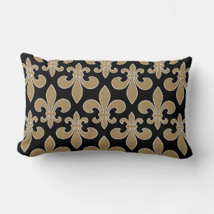 Fleur de Lis Gold with White and Black Outline Lumbar Cushion