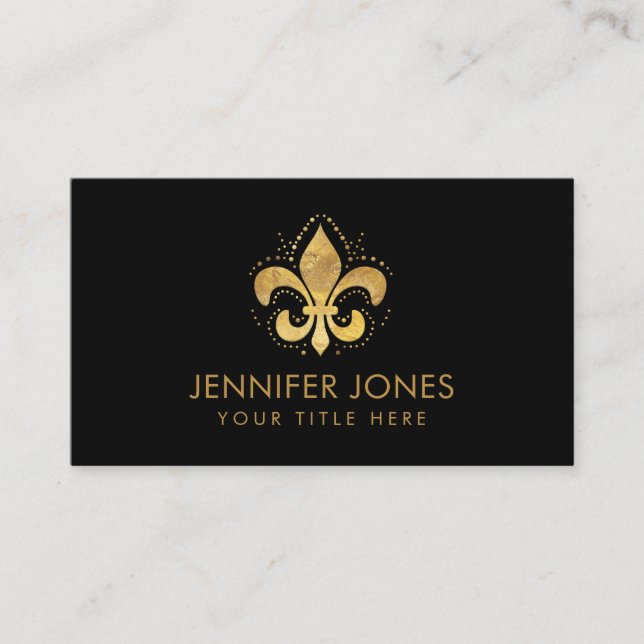 Fleur-de-lis Golden Embossed Business Card (Front)