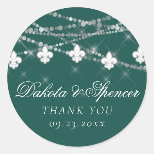Fleur de Lis Green Lights   Moody Dark Wedding Classic Round Sticker