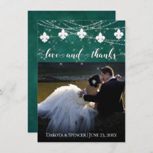Fleur de Lis Green Lights   Photo Heart Love and Thank You Card