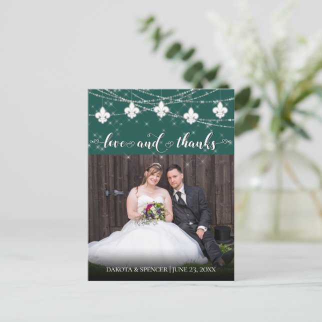Fleur de Lis Green Lights | Photo Love and Thanks Postcard (Standing Front)