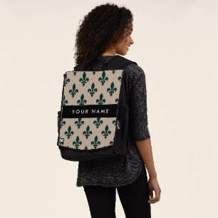 Fleur de Lis, Green on Beige, Royal, Your Name Backpack