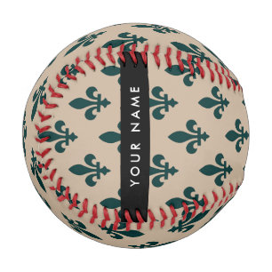 Fleur de Lis, Green on Beige, Royal, Your Name Baseball