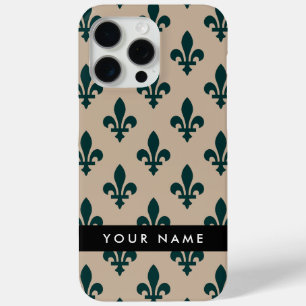 Fleur de Lis, Green on Beige, Royal, Your Name iPhone 15 Pro Max Case