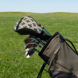 Fleur de Lis, Green on Beige, Royal, Your Name Golf Head Cover