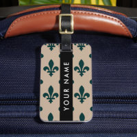 Fleur de Lis, Green on Beige, Royal, Your Name