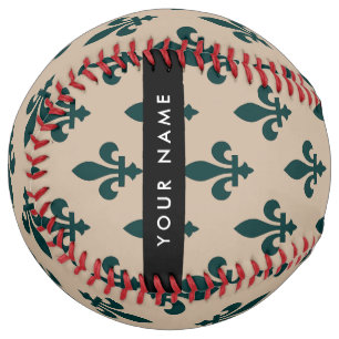 Fleur de Lis, Green on Beige, Royal, Your Name Softball
