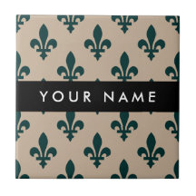 Fleur de Lis, Green on Beige, Royal, Your Name